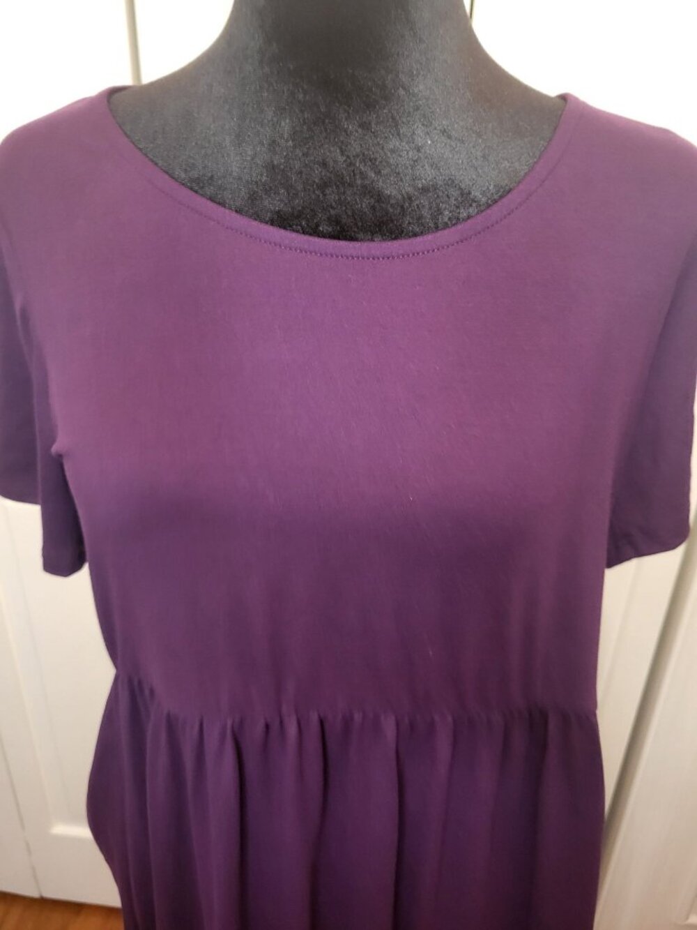 Entro Eggplant Purple Knit Maxi Dress Pleated L Comfort Summer Travel Vacation - Picture 5 of 9